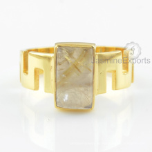 Designer Golden Rutile Edelstein Ring, Großhandel Lieferant für Edelstein Gold Ring Schmuck